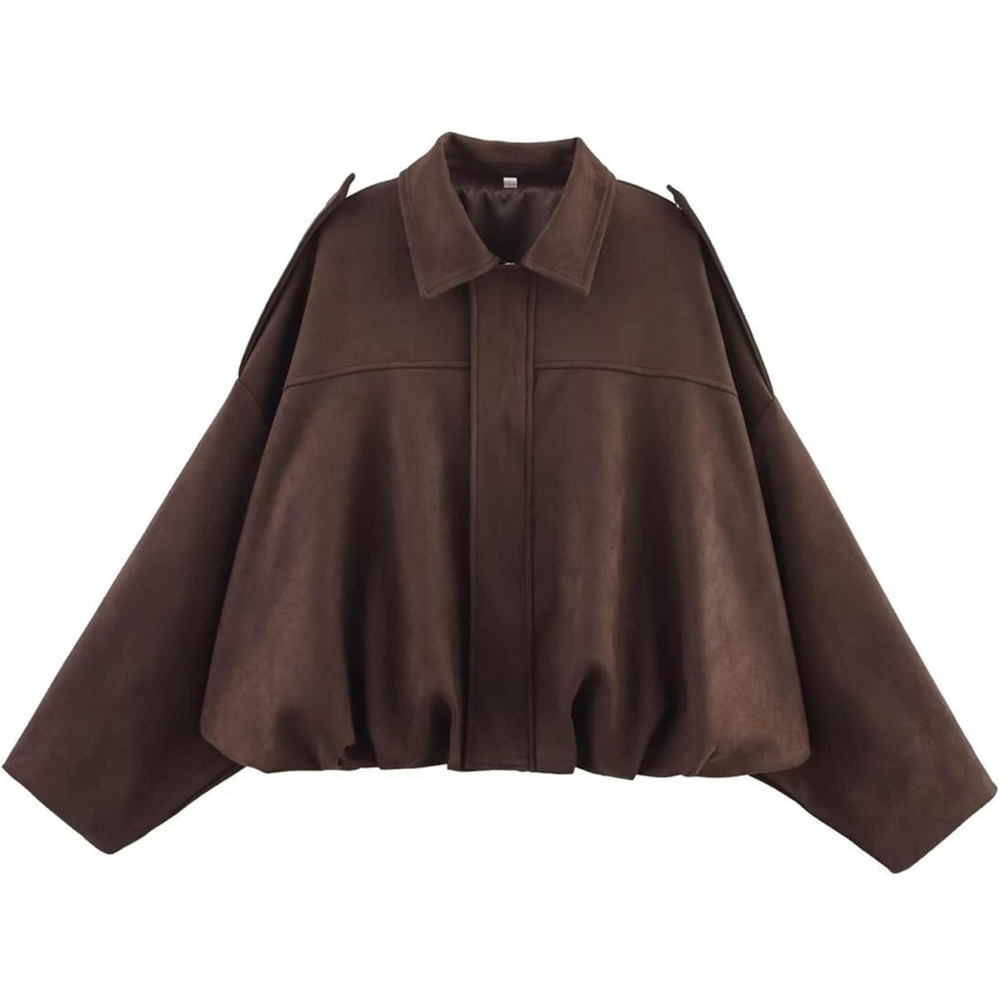 NWT Brown Faux Suede Womens Bomber Oversized Pilot Jacket Outerwear Medium